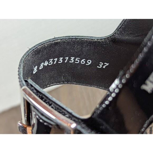 MEPHISTO Patent Leather Strap Sandals US 6.5-7 EU 37 Black Wedges Buckle Logo - Picture 13 of 14